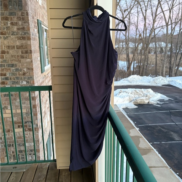 🆕Jewel Badgley Mischka Navy Ruched Sleeveless Midi Dress Size 12 Elegant Stretch - Picture 4 of 15